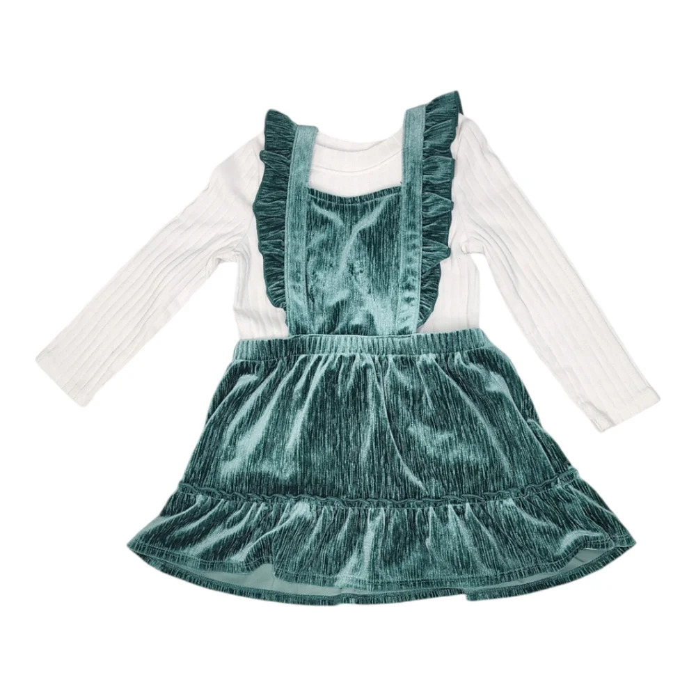 Cat and Jack Green Velour Jumper Skirtall Dress Size 2T - Picture 7 of 7